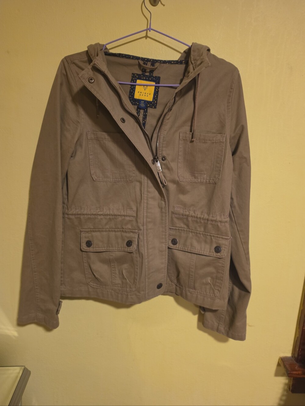 Prince & Fox Juniors Sz Small Taupe Jacket With Hood Full Zip & Snap 100% Cotton